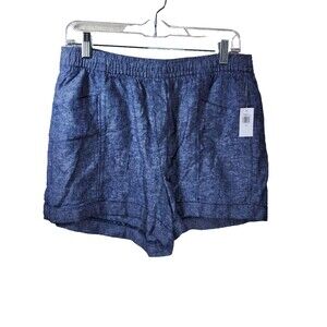 ​NWT Old Navy Womens M High-Rise Blue Linen Blend Drawstring Shorts 3.5" Inseam